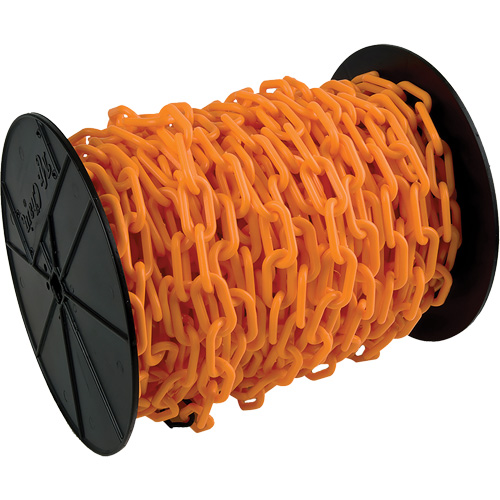 Chaîne de s&eacute;curit&eacute; en plastique robuste, Orange, Maillon de 2", 100' de long Industrial Sales
