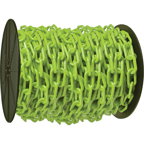 Chaîne de s&eacute;curit&eacute; en plastique robuste, Vert, Maillon de 2", 100' de long Industrial Sales
