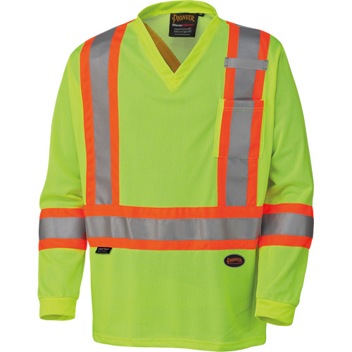 6985 Chandail de s&eacute;curit&eacute; &agrave; manches longues pour circulation en micromaille, Petit, Jaune lime haute visibilit&eacute; Industrial Sales