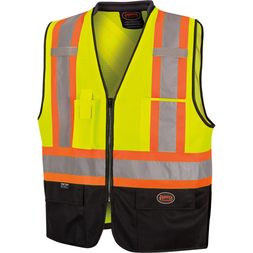 6895 Veste de s&eacute;curit&eacute; haute visibilit&eacute; bicolore avec fermeture &agrave; glissi&egrave;re sur tout le devant, Noir/Jaune lime haute visibilit&eacute;, 2T-Grand/3T-Grand, Polyester Industrial Sales