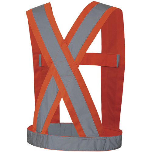 5491 Bretelles ajustables de s&eacute;curit&eacute; haute visibilit&eacute; de 4" de largeur, R&eacute;pond ou surpasse la norme CSA Z96 classe 2 - niveau 2, Orange haute visibilit&eacute;, Couleur r&eacute;fl&eacute;chissante Argent, Taille unique Industrial Sales