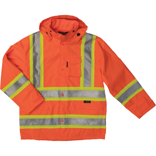 Ripstop Safety Rain Jacket, Polyester, X-Small, High Visibility Orange Industrial Sales