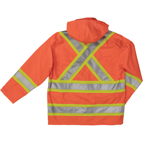 Ripstop Safety Rain Jacket, Polyester, X-Small, High Visibility Orange Industrial Sales
