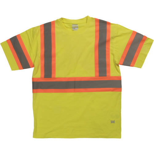 Short Sleeve Safety T-Shirt, Cotton, X-Small, High Visibility Lime-Yellow Industrial Sales