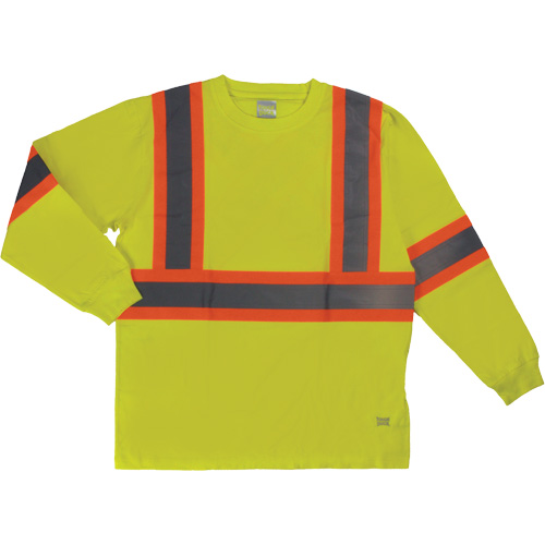 Long Sleeve Safety T-Shirt, Cotton, X-Small, High Visibility Lime-Yellow Industrial Sales