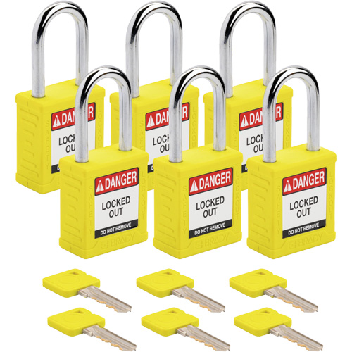 Cadenas de verrouillage Velocity, Jaune, Cl&eacute;s identiques, Nylon, Largeur de 1-1/2" Industrial Sales