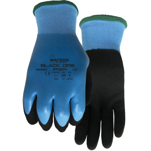 Stealth Black Ops Water-Resistant Gloves, Size Small, 15 Gauge, Rubber Latex Coated, Glass Fibre/Polyester Shell, ASTM ANSI Level A4 Industrial Sales