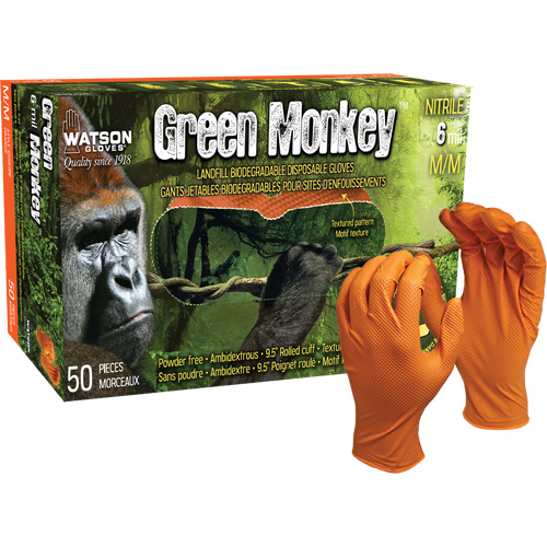 Gants jetables GreenMonkey, Petit, Nitrile, 6 mils, Sans poudre, Orange Industrial Sales