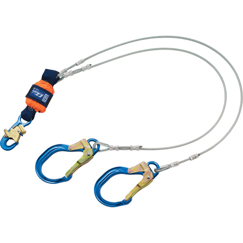 Longe absorbante d'&eacute;nergie, 6', Point d'ancrage &agrave; Crochet d'armature, Crochet mousqueton aux jambes, M&eacute;tal Industrial Sales