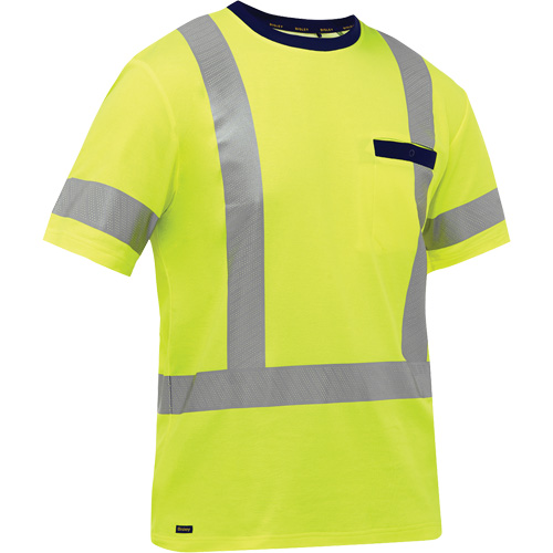 Chemise &agrave; manches courtes et X au dos Bisley, Poly-coton, Petit, Jaune lime haute visibilit&eacute; Industrial Sales