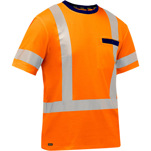 Chemise &agrave; manches courtes et X au dos Bisley, Poly-coton, Petit, Orange haute visibilit&eacute; Industrial Sales