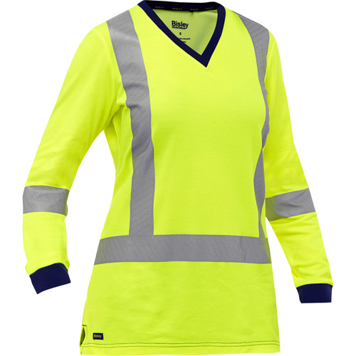 Chemise &agrave; manches longues et X au dos Bisley pour femmes, Poly-coton, Petit, Jaune lime haute visibilit&eacute; Industrial Sales