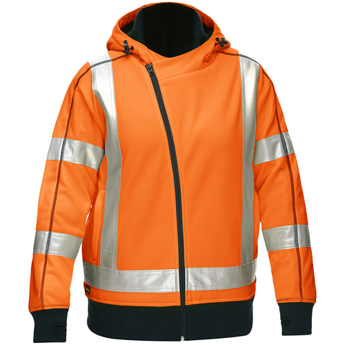Bisley&reg; X-Back Women's Contoured Full Zip Hooded Sweatshirt with Sherpa Lining, Small, High Visibility Orange Industrial Sales