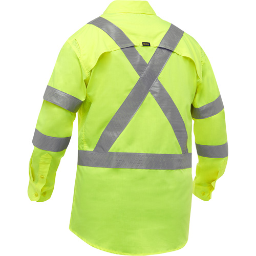 Bisley&reg; X-Back Long Sleeve Work Shirt with X-Airflow, Poly-Cotton, Small, High Visibility Lime-Yellow Industrial Sales