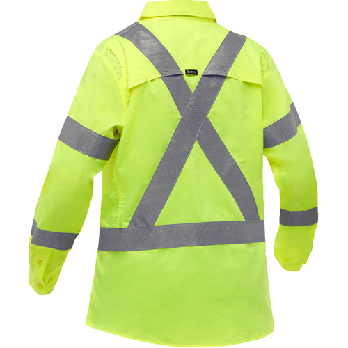 Chemise de travail &agrave; manches longues et X au dos Bisley avec X-Airflow pour femmes, Poly-coton, Petit, Jaune lime haute visibilit&eacute; Industrial Sales