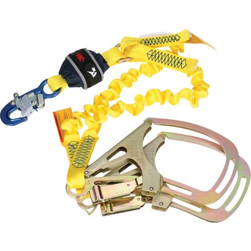 Twin-Leg Stretch Web Shock-Absorbing Lanyard, 6', Rebar Hook Center, Snap Hook Leg Ends Industrial Sales