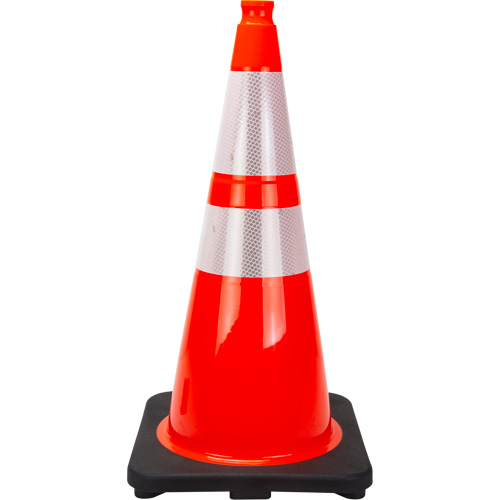 C&ocirc;ne de signalisation de premi&egrave;re qualit&eacute;, 28", Orange, Bande(s) r&eacute;fl&eacute;chissante(s) 4" & 6" Industrial Sales