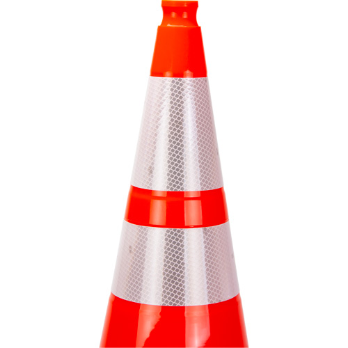 C&ocirc;ne de signalisation de premi&egrave;re qualit&eacute;, 28", Orange, Bande(s) r&eacute;fl&eacute;chissante(s) 4" & 6" Industrial Sales