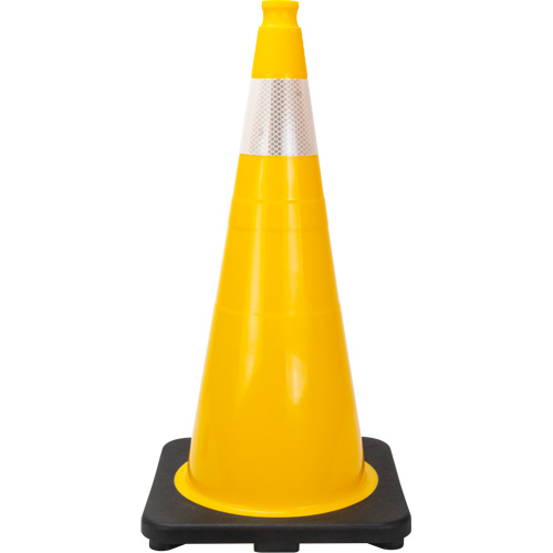 C&ocirc;ne de signalisation de premi&egrave;re qualit&eacute;, 28", Jaune, Bande(s) r&eacute;fl&eacute;chissante(s) 4" Industrial Sales