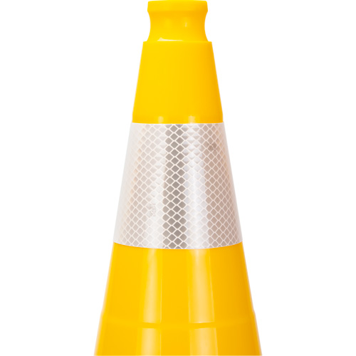 C&ocirc;ne de signalisation de premi&egrave;re qualit&eacute;, 28", Jaune, Bande(s) r&eacute;fl&eacute;chissante(s) 4" Industrial Sales