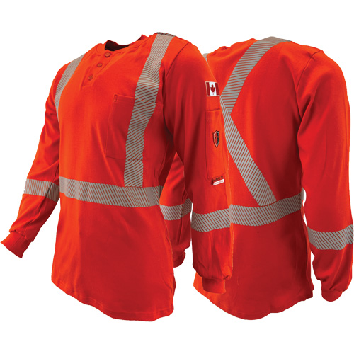 Chandail &agrave; manches longues ignifuge et r&eacute;sistant &agrave; l'arc &eacute;lectrique avec bandes de 2" Henley Atlas Guardian, T-petit, Orange haute visibilit&eacute; Industrial Sales