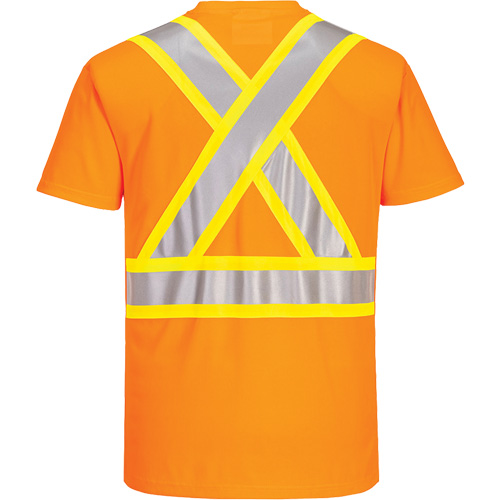 Contrast-Striped Safety T-Shirt, Polyester, Small, High Visibility Orange Industrial Sales