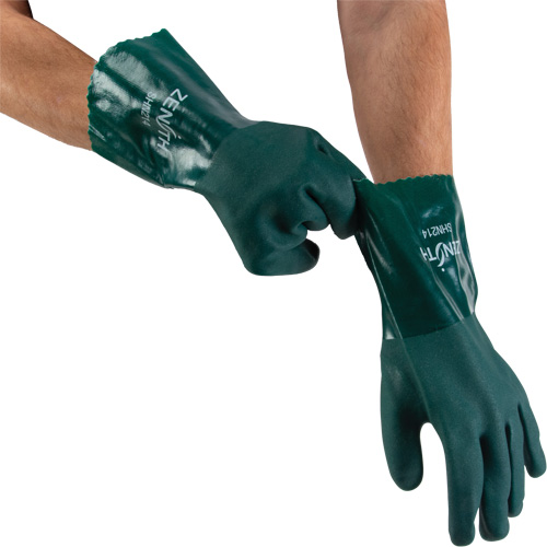 Gants verts &agrave; double enduit, 12" lo, PVC, Doublure en Jersey de coton, 70 mils Industrial Sales