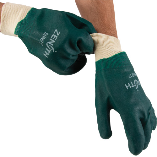 Double Dipped Green Gloves, 10" L, PVC, Cotton Jersey Inner Lining, 70-mil Industrial Sales