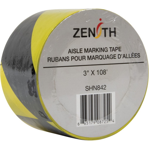 Aisle Marking Tape, 3" x 108', PVC, Black and Yellow Industrial Sales