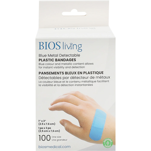 Blue Water-Resistant Bandages, Rectangular/Square, 3", Plastic Metal Detectable, Sterile Industrial Sales