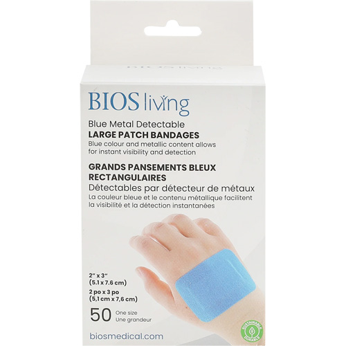 Blue Large Patch Bandages, Rectangular/Square, 3", Fabric Metal Detectable, Sterile Industrial Sales