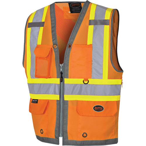 Veste de s&eacute;curit&eacute; pour arpenteur Pioneer avec fermeture &agrave; glissi&egrave;re et dos en maille, Orange haute visibilit&eacute;, Petit, Polyester Industrial Sales