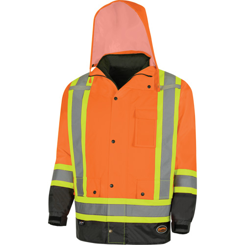 5056 Pioneer&reg; Yukon 7-in-1 Waterproof Winter Safety Parka, Polyester, Black/High Visibility Orange, X-Small Industrial Sales