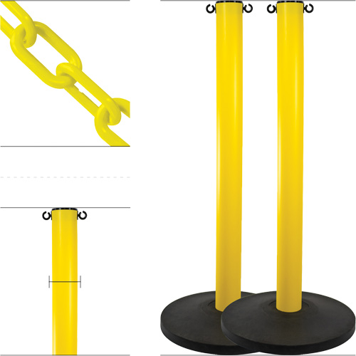 Ensemble de montants industriels avec chaîne en plastique, Hauteur de 37", Jaune Industrial Sales