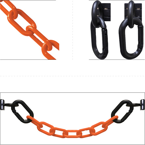 Ensemble de barri&egrave;re &agrave; chaîne magn&eacute;tique pour l'entrep&ocirc;t, Orange, Maillon de 2", 15' de long Industrial Sales