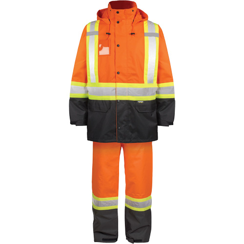 High-Visibility 150-Deniers Rain Suit, Polyester, 2X-Large, High Visibility Orange Industrial Sales