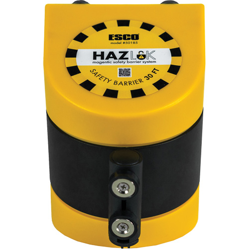 Syst&egrave;me de barri&egrave;re de s&eacute;curit&eacute; HAZLOK, Plastique, Fixation magn&eacute;tique, 30', Ruban Noir et jaune Industrial Sales