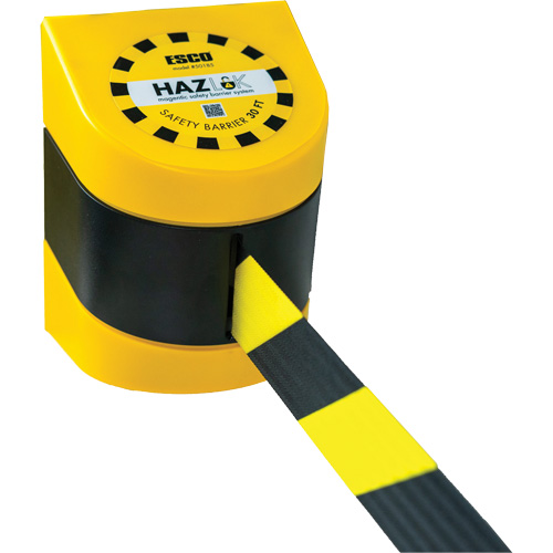 Syst&egrave;me de barri&egrave;re de s&eacute;curit&eacute; HAZLOK, Plastique, Fixation magn&eacute;tique, 30', Ruban Noir et jaune Industrial Sales