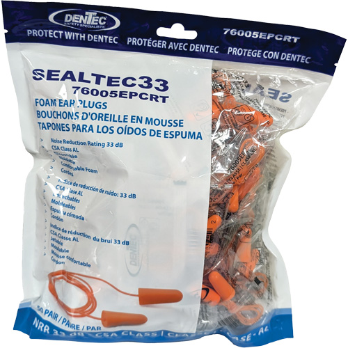 SEALTEC33 Orange Tapered PU Foam Disposable Earplugs, Bulk - Polybag, Corded Industrial Sales