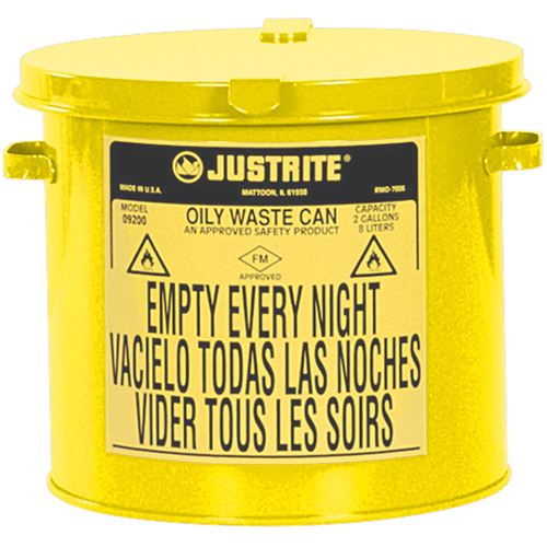 Oily Waste Cans, FM Approved/UL Listed, 2 US gal., Yellow Industrial Sales