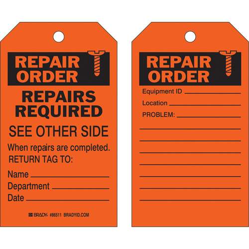 Safety Repair Tag, Polyester, 4" W x 7" H, English Industrial Sales