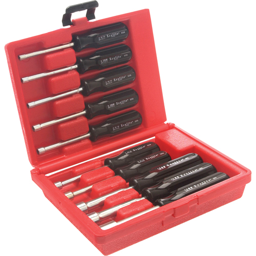 Jeu de tourne-&eacute;crous &agrave; mandrin perc&eacute; avec mallette en plastique rouge, 10 mcx, M&eacute;trique Industrial Sales