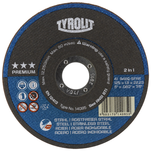Premium 2-In-1 Thincut Cut-Off Wheels, 4-1/2" x 1/16", 7/8" Arbor, Type 1, Aluminum Oxide, 13300 RPM Industrial Sales