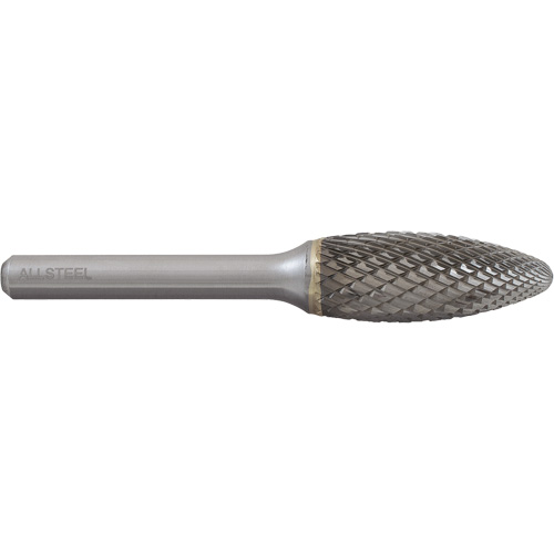 ALLSTEEL Flame Shape Carbide Burr, SH-5, 1/2" Dia., 1/4" Shank, 1-1/4" Depth of Cut Industrial Sales