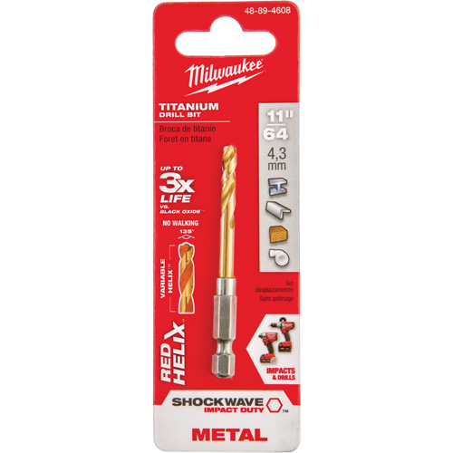 Foret Shockwave, 11/64", Titane, Cannelure 1-3/32", Pointe de 135° Industrial Sales