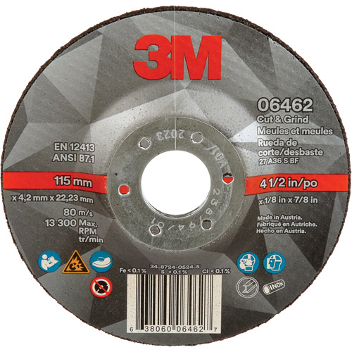 Meule &agrave; tronçonner, 4-1/2" x 1/8", Arbre de 7/8", Type 27, C&eacute;ramique Industrial Sales