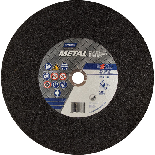 Metal A Chop Saw Cut-Off Wheel, 14" x 3/32", 1" Arbor, Type 01/41, Aluminum Oxide, 4365 RPM Industrial Sales