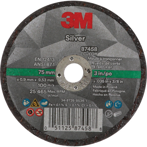 Meule &agrave; tronçonner Silver, 3" x 0,04", Arbre de 3/8"-24, Type 1, C&eacute;ramique, 25645 Tr/min Industrial Sales