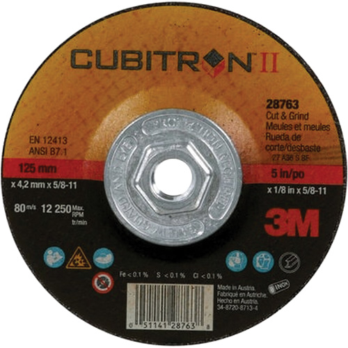 Cubitron II Quick Change Cut & Grind Wheel, 5" x 1/8", 5/8"-11 Arbor, Type 27, Ceramic Industrial Sales