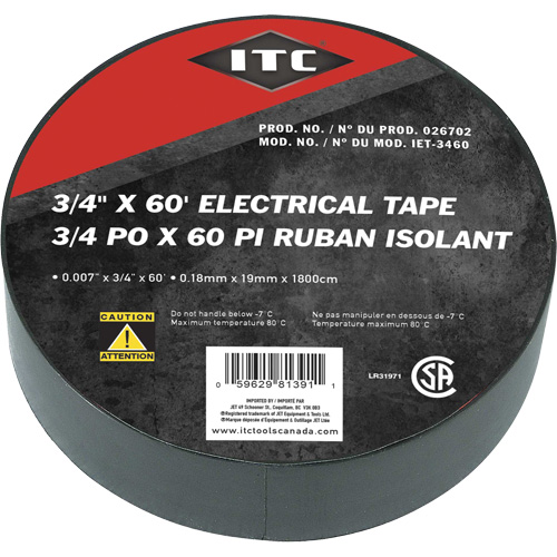 IET-3460 Electrical Tape, 19 mm (3/4") x 18.28 m (60'), Black Industrial Sales